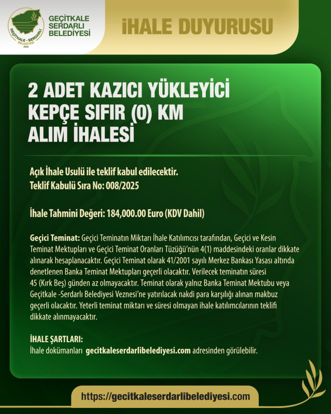 GEÇİTKALE- SERDARLI BELEDİYESİ İHALE DUYURUSU