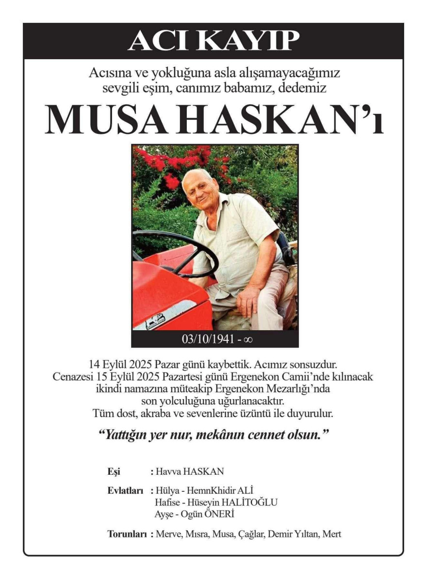 Köyümüzün sevilen ve değerli insanlarından Musa Dayımızı kaybettik. Tüm ailenin ve sevenlerinin baṣısağolsun mekani cennet olsun