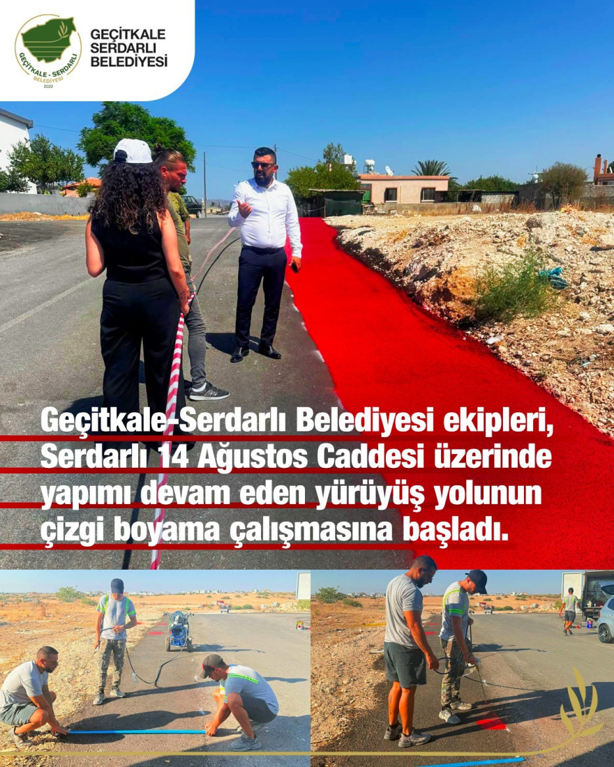 SERDARLI’DA YÜRÜYÜŞ YOLUNDA ÇİZGİ BOYAMA ÇALIŞMALARI BAŞLADI